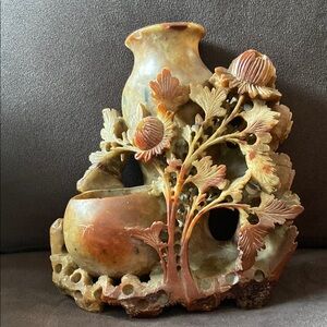 Vintage Chinese Hand Carved Soapstone Vase Sculpture